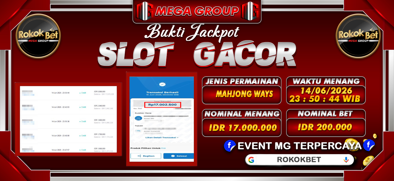 Bukti JP situs Rokokbet hari Senin, 15 Juni 2026