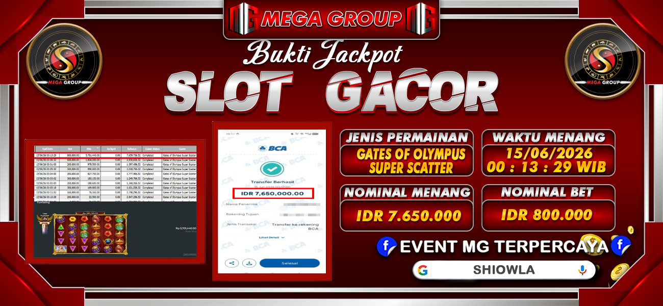 Bukti JP situs Shiowla hari Senin, 15 Juni 2026