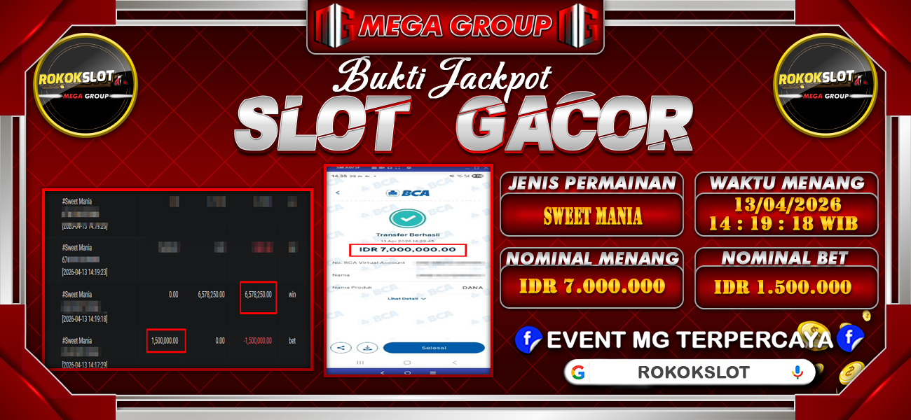 Bukti JP situs Rokokslot hari Senin, 13 April 2026